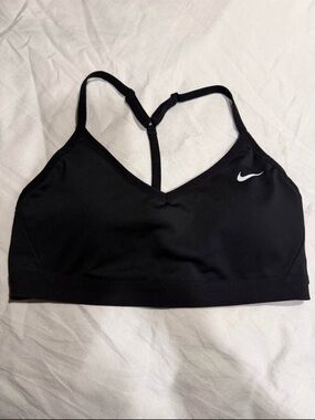 Nike Black Racerback V-Neck Sports Bra with White Swoosh